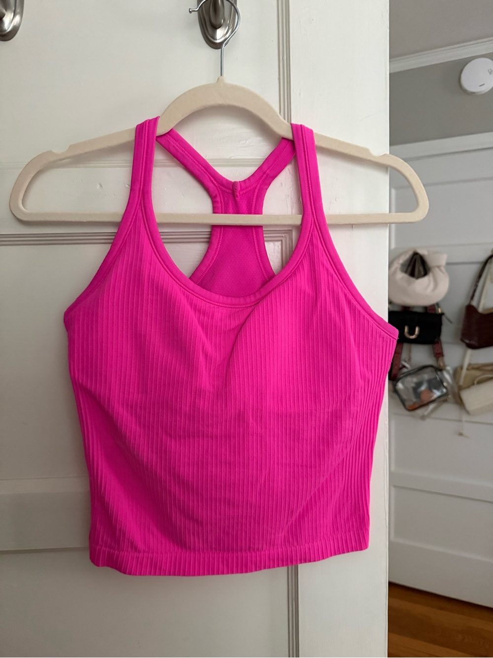Amazon Neon Pink Ribbed Racerback Crop Tank